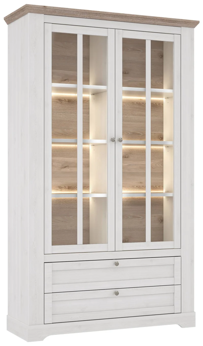 Vitrinenschrank ILOPPA 2-trg. 2 Schubladen Optik: Schneeeiche, Forte