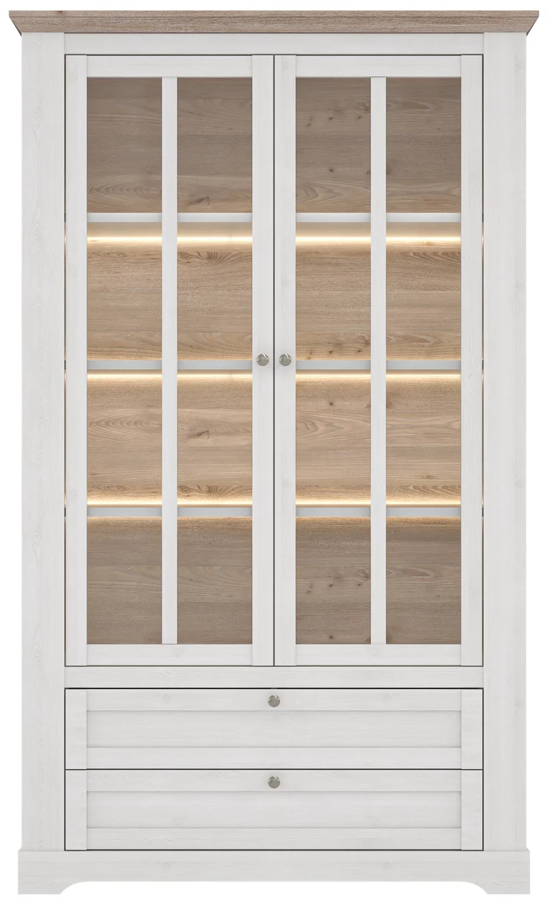 Vitrinenschrank ILOPPA 2-trg. 2 Schubladen Optik: Schneeeiche, Forte