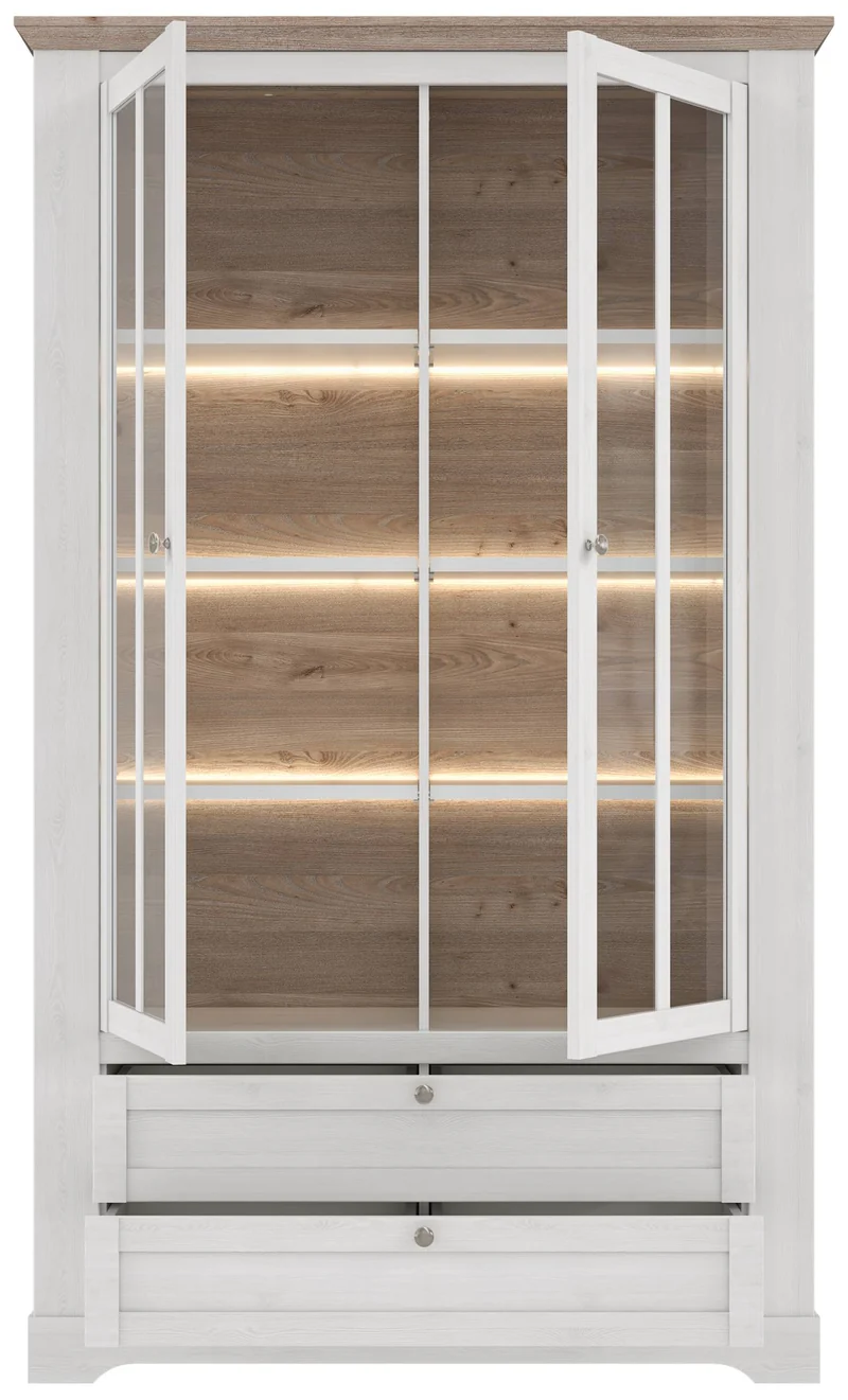 Vitrinenschrank ILOPPA 2-trg. 2 Schubladen Optik: Schneeeiche, Forte