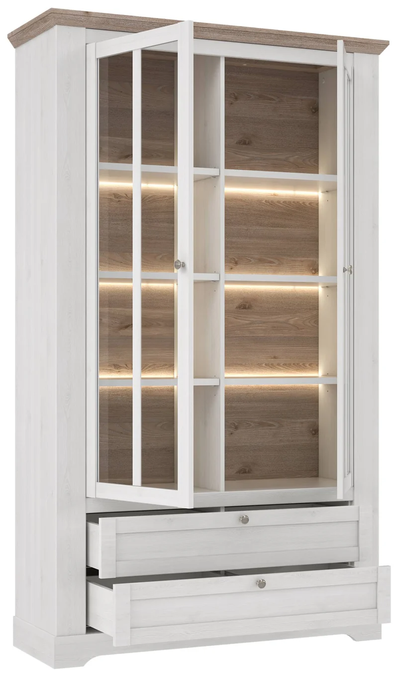 Vitrinenschrank ILOPPA 2-trg. 2 Schubladen Optik: Schneeeiche, Forte