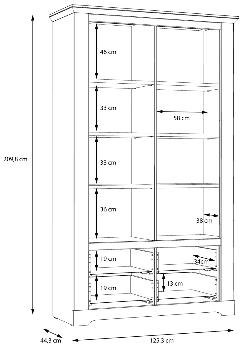 Vitrinenschrank ILOPPA 2-trg. 2 Schubladen Optik: Schneeeiche, Forte