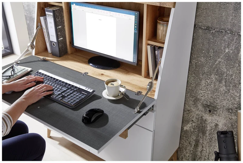 SECRET - Sekretär Weiß mit Eiche Altholz mit Platz für einen Monitor