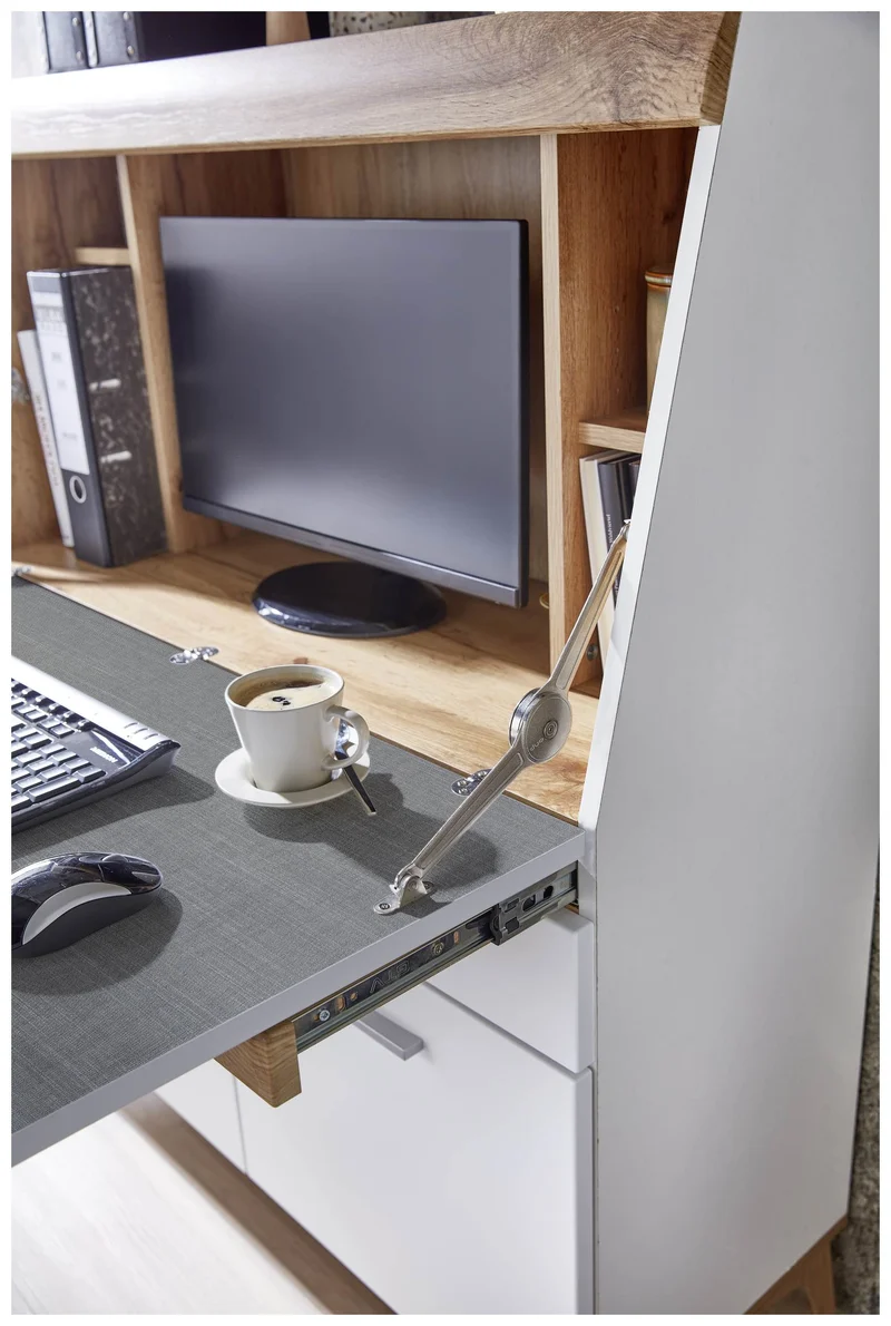 SECRET - Sekretär Weiß mit Eiche Altholz mit Platz für einen Monitor