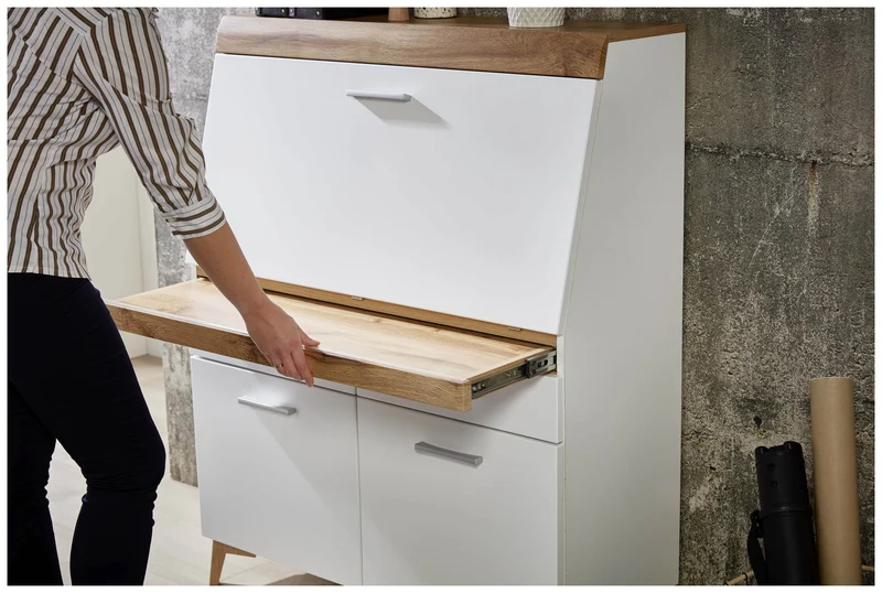 SECRET - Sekretär Weiß mit Eiche Altholz mit Platz für einen Monitor