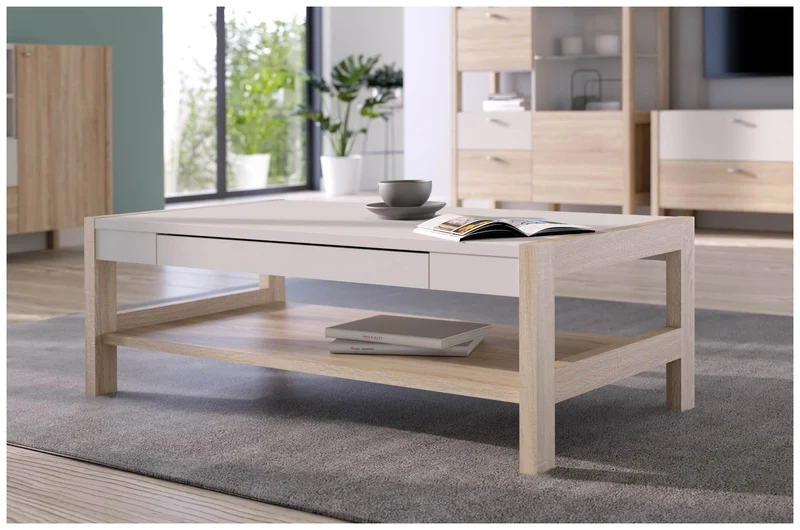 Couchtisch HOYVIK mit Schublade Optik Sonoma Eiche und Weiß, von Forte