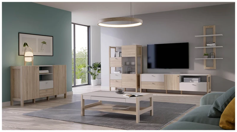 Couchtisch HOYVIK mit Schublade Optik Sonoma Eiche und Weiß, von Forte