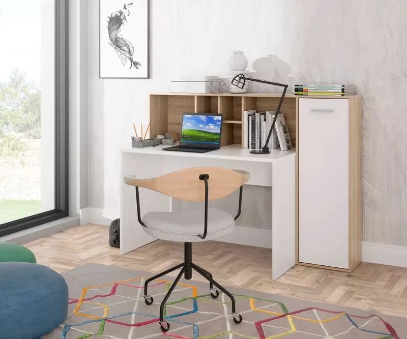 Arbeitstisch Schreibtisch ERIADU, Optik: Artisan Eiche und Weiß, Forte
