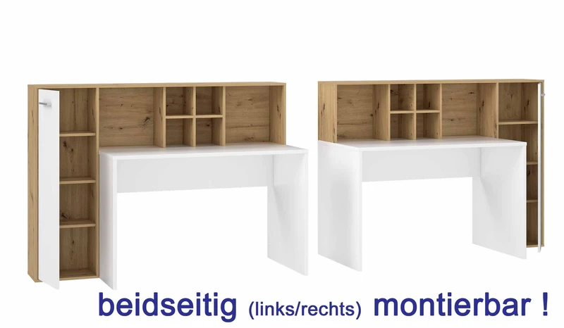 Arbeitstisch Schreibtisch ERIADU, Optik: Artisan Eiche und Weiß, Forte