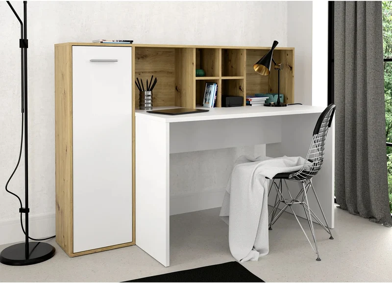 Arbeitstisch Schreibtisch ERIADU, Optik: Artisan Eiche und Weiß, Forte