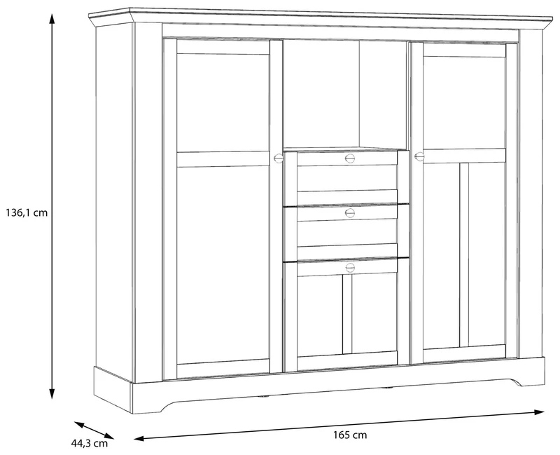 Highboard Vitrine ILOPPA 3-trg. 2 Schubladen Optik: Schneeeiche, Forte