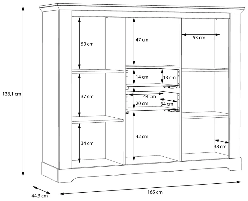 Highboard Vitrine ILOPPA 3-trg. 2 Schubladen Optik: Schneeeiche, Forte