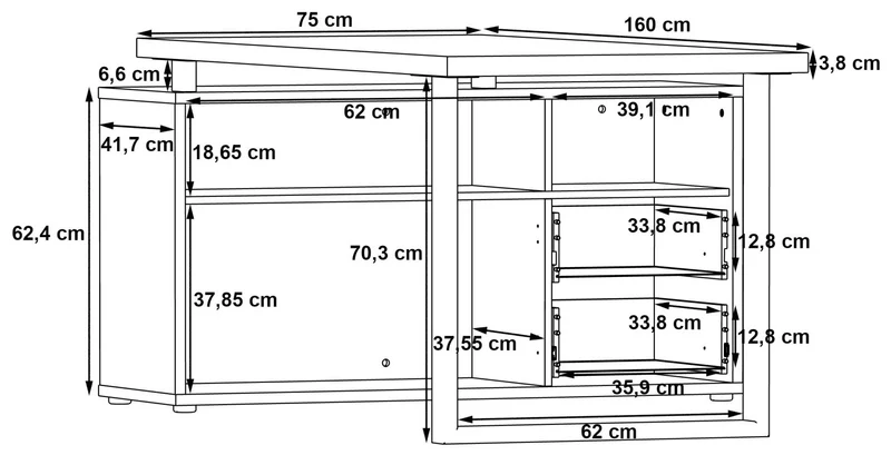 Arbeitstisch Schreibtisch KEFLAVIK Optik: Weiß / Grau, von Forte