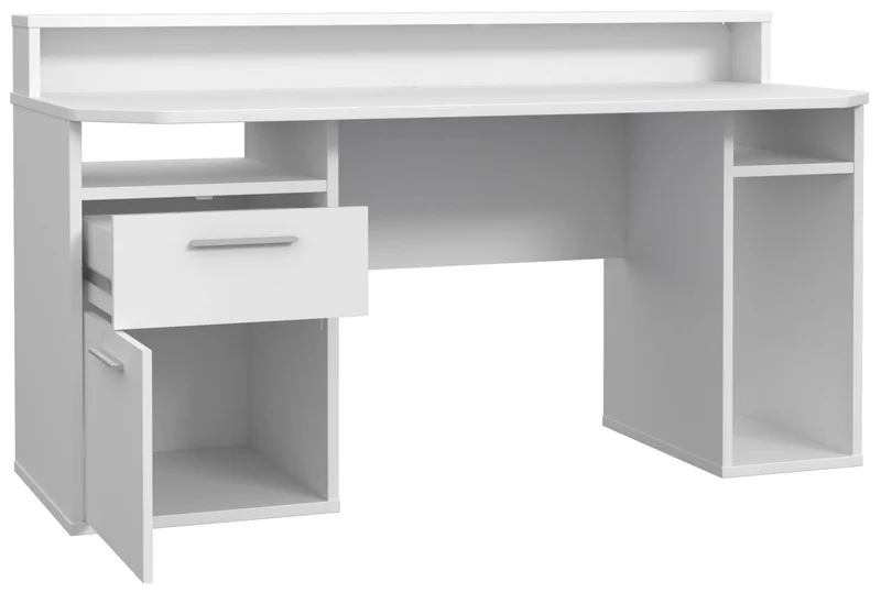Gaming Tisch TEZAUR 3B Gamer Computertisch Weiß mit LED-Beleuchtung