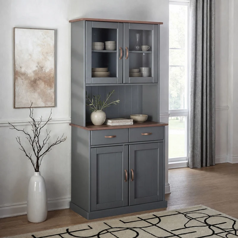 Buffet Vitrine LUZERNA 5.1 mit 4 Türen Kiefer Grau Sepia lackiert