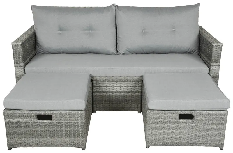 Gartensofa MALTA Polyrattan mit ausziehbaren Fußhocker und Polster