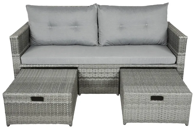 Gartensofa MALTA Polyrattan mit ausziehbaren Fußhocker und Polster