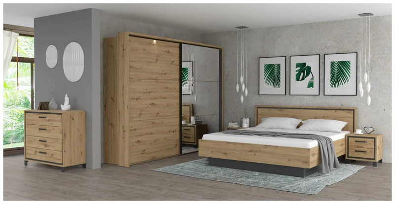 Schwebetürenschrank TRONDHEIM 270 + Passepartoutrahmen Artisan Eiche