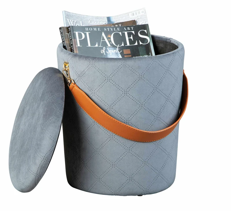 Polsterhocker NEVIS Hocker mit Samtbezug in Grau und viel Stauraum