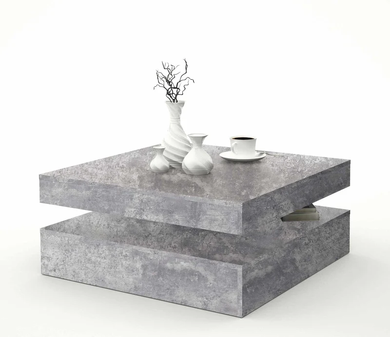 Couchtisch TURN mit drehbarer Platte Optik: Beton lichtgrau, von Forte