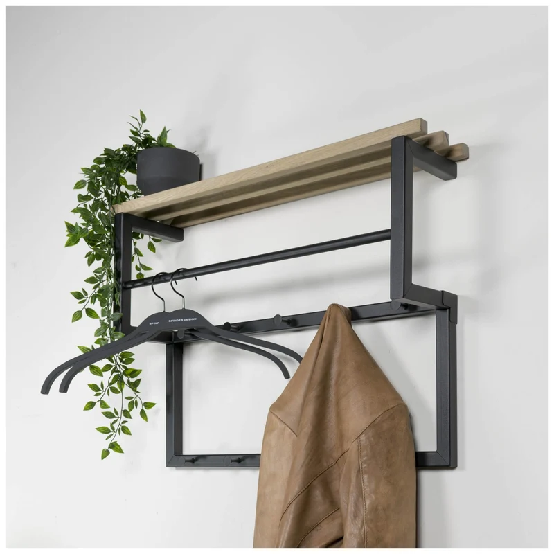 Garderobe Wandgarderobe RIZZOLI XS Schwarz mit Ablage, von Spinder
