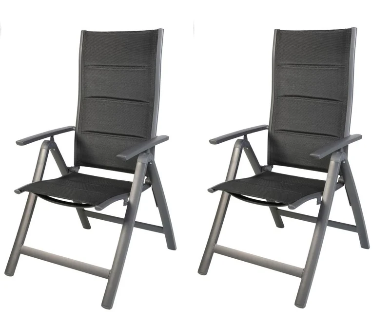 2 Stück Gartensessel Comfort 6-fach verstellbar gepolstert schwarz
