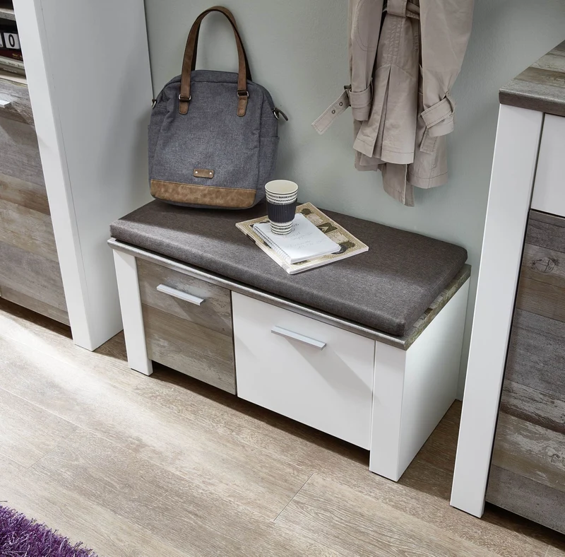 Garderobenset MATEO WD82 weiß, Absetzung Driftwood Nachbildung
