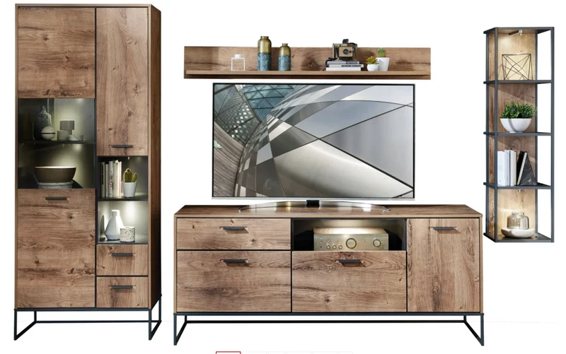 Wohnzimmerschrank MANHATTAN VV88 4-tlg. Haveleiche Cognac