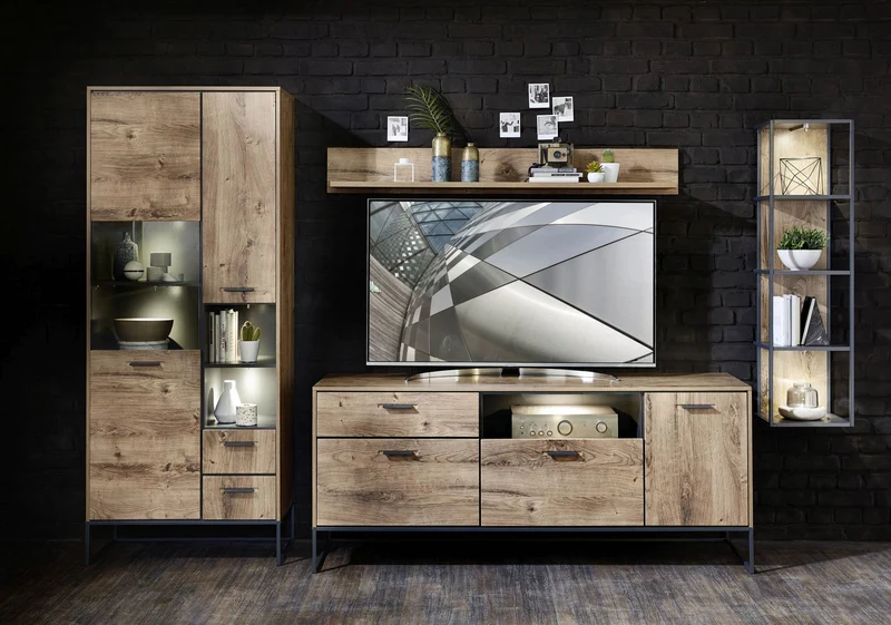 Wohnzimmerschrank MANHATTAN VV88 4-tlg. Haveleiche Cognac
