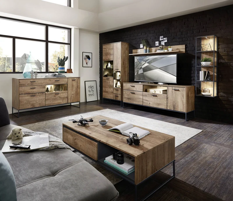 Wohnzimmerschrank MANHATTAN VV88 4-tlg. Haveleiche Cognac