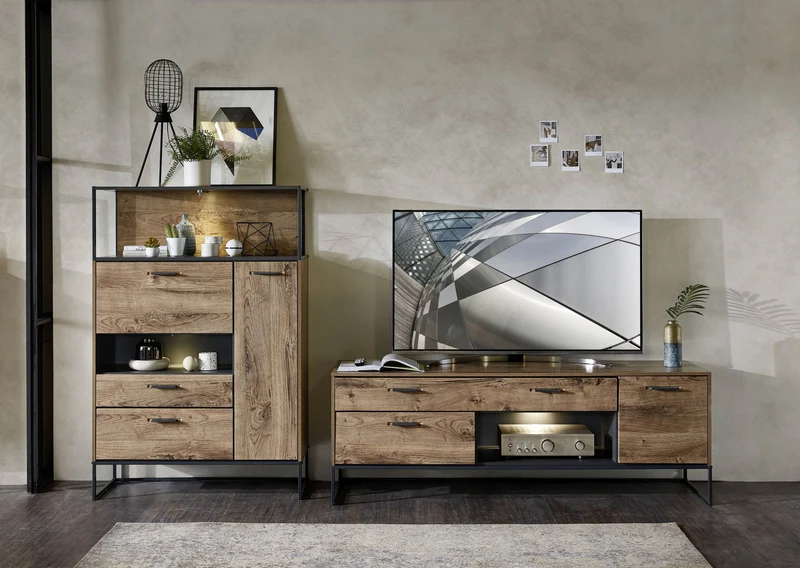 Wohnzimmerschrank MANHATTAN VV83 2-tlg. Haveleiche Cognac