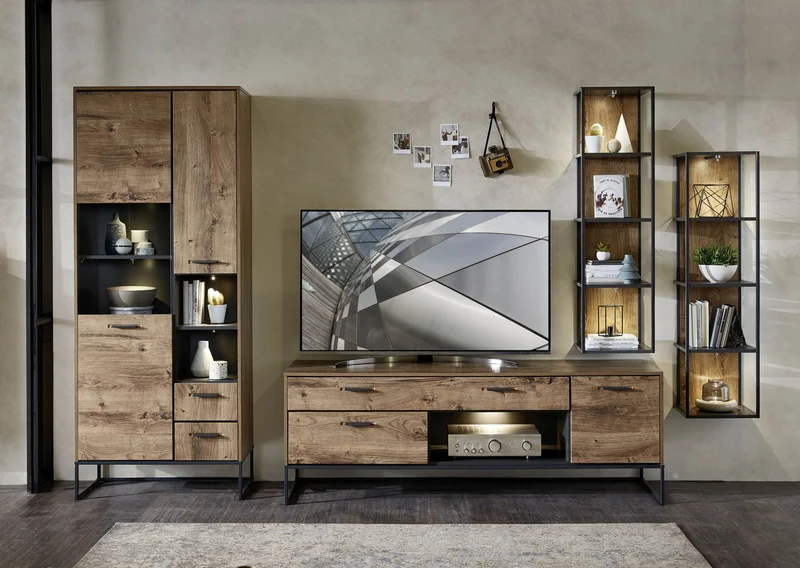 Wohnzimmerschrank MANHATTAN VV82 4-tlg. Haveleiche Cognac
