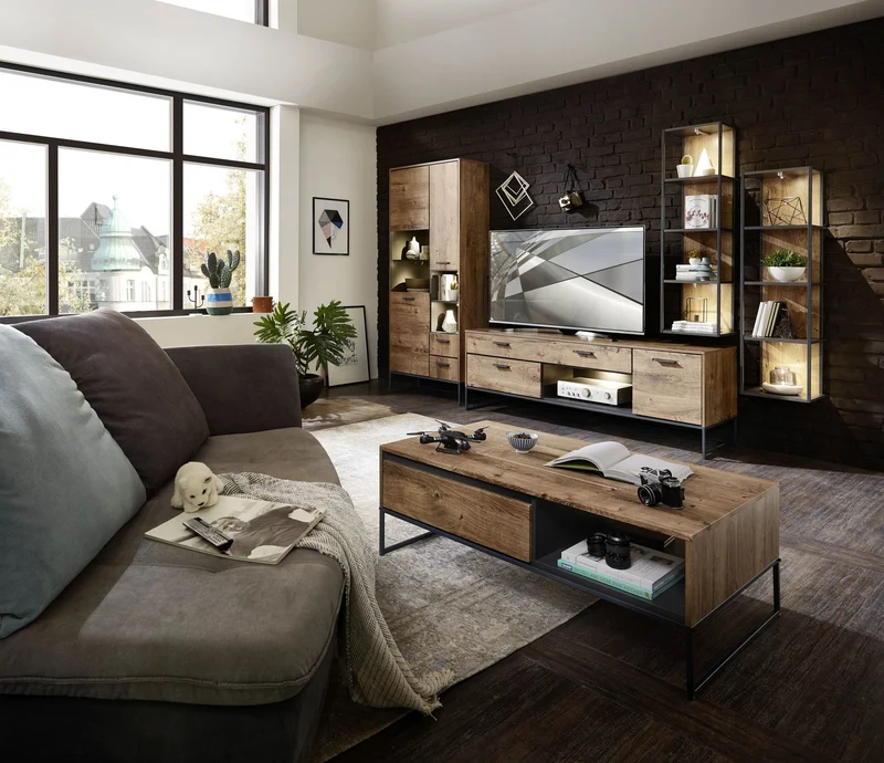 Wohnzimmerschrank MANHATTAN VV82 4-tlg. Haveleiche Cognac