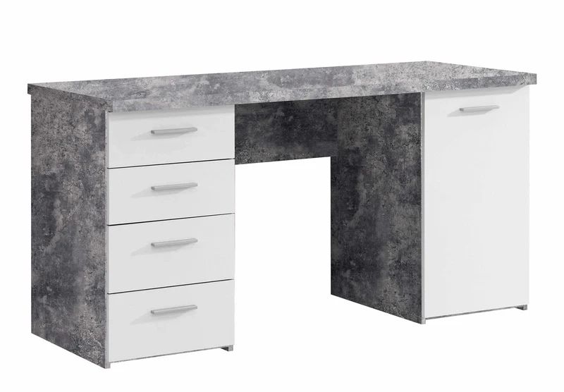 Schreibtisch NETBOB, 1-trg, 4 Schubladen, Beton Optik / Weiß von Forte