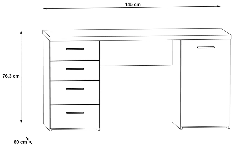 Schreibtisch NETBOB, 1-trg, 4 Schubladen, Beton Optik / Weiß von Forte