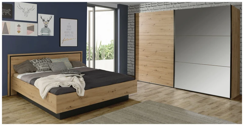 Schwebetürenschrank TRONDHEIM 270 cm Optik: Artisan Eiche mit Spiegel