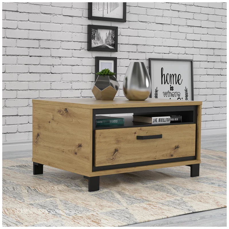 Couchtisch TRONDHEIM mit Schublade Artisan Eiche / Schwarzeiche Optik