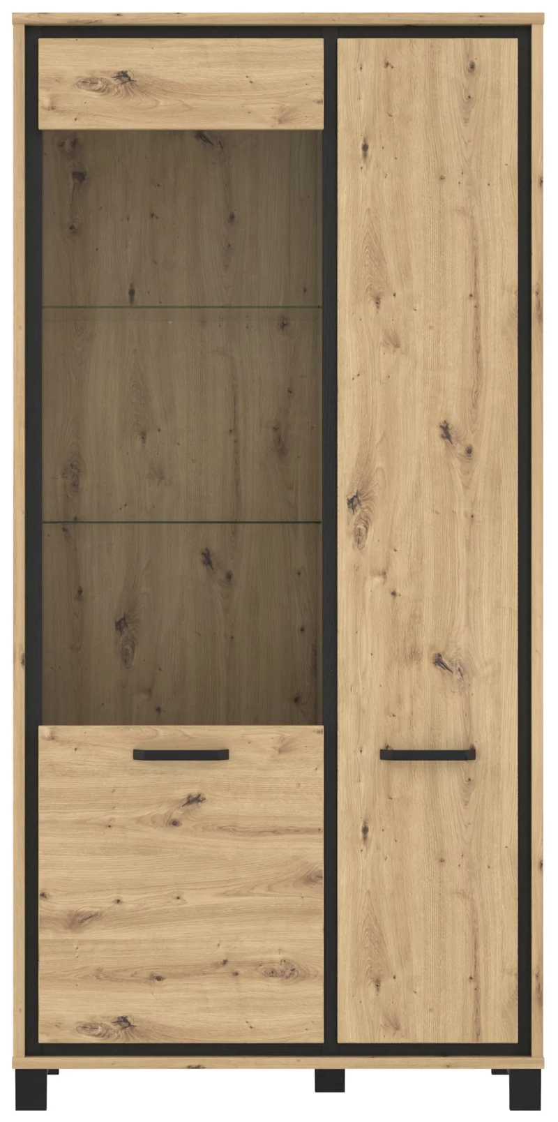 Vitrinenschrank TRONDHEIM 2-trg. Artisan Eiche / Schwarzeiche Optik
