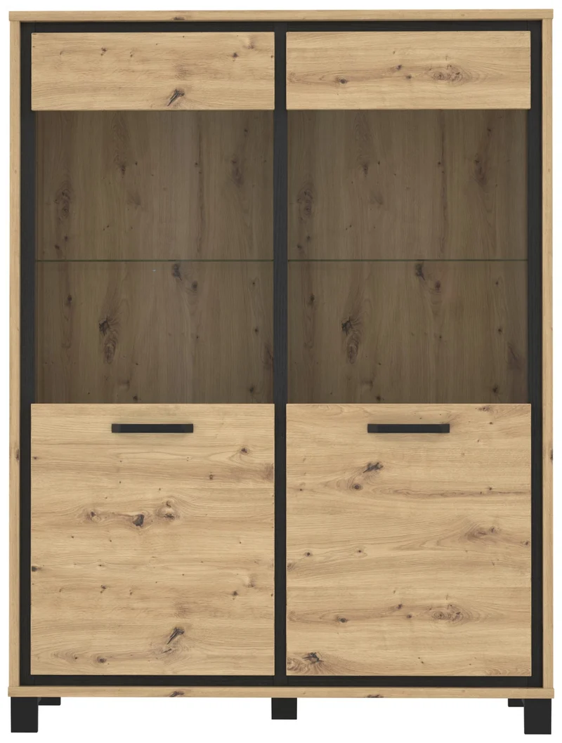 Highboard Vitrine TRONDHEIM V623 Artisan Eiche / Schwarzeiche Optik