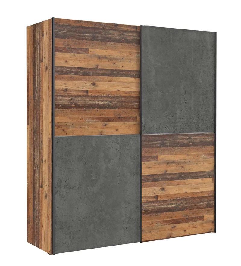 Schwebetürenschrank Kleiderschrank DEDERIK 170x190 cm Old Wood Vintage