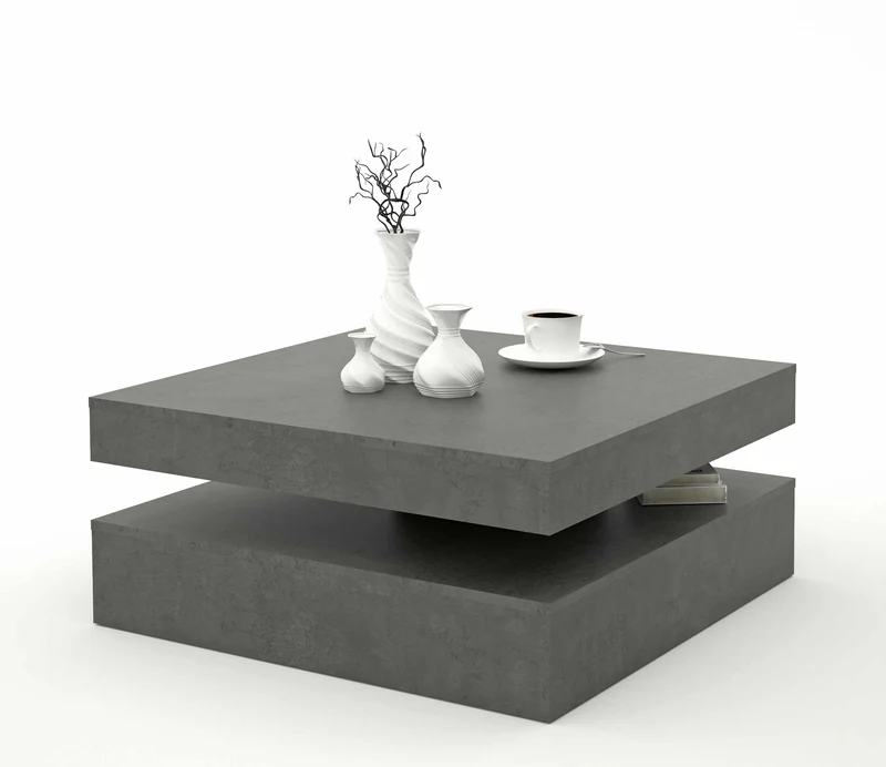 Couchtisch TURN Platte drehbar 78 x 78 cm Betonoptik dunkelgrau, Forte