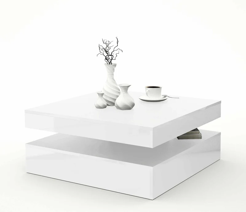 Couchtisch TURN 78 x 78 cm drehbare Platte Optik Weiß glossy von Forte