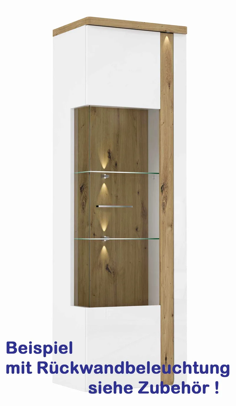 Vitrine TULUZA 1 Tür verglast Optik Weiß / Artisan Eiche, von Forte