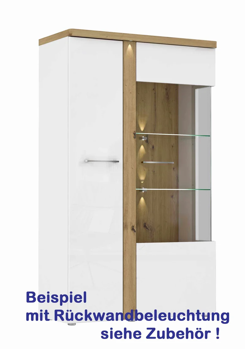 Highboard Vitrine TULUZA 2 Türen Optik Weiß / Artisan Eiche, von Forte
