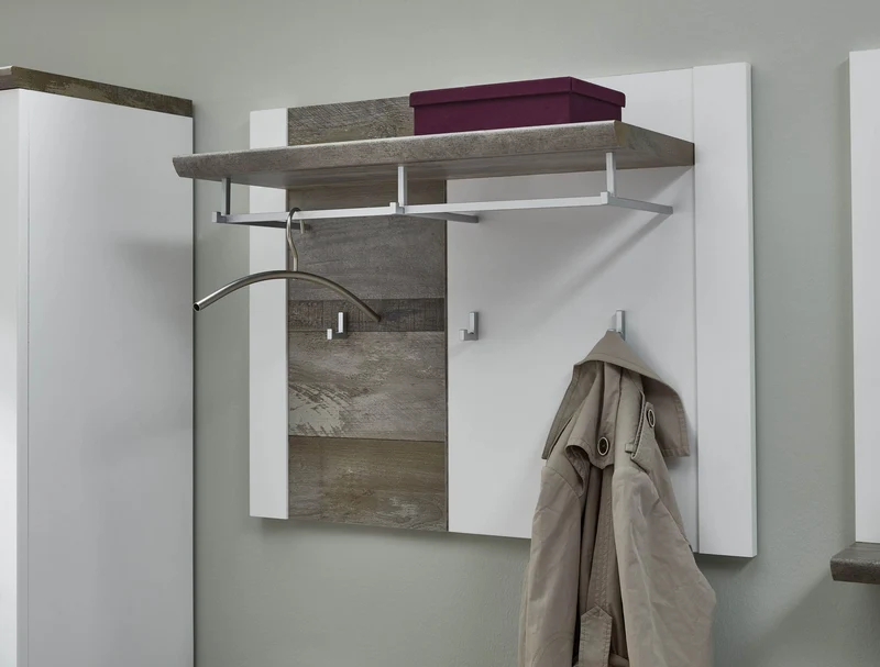 Garderobenpaneel MATEO 90 cm Driftwood Nachbildung und weiß