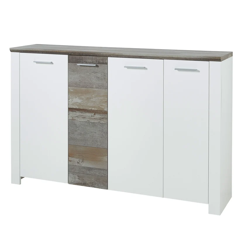 Schuhschrank MATEO 163 cm - Weiß mit Driftwood Nachbildung