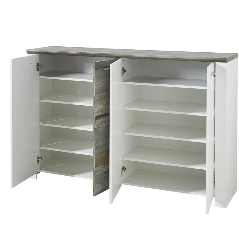 Schuhschrank MATEO 163 cm - Weiß mit Driftwood Nachbildung