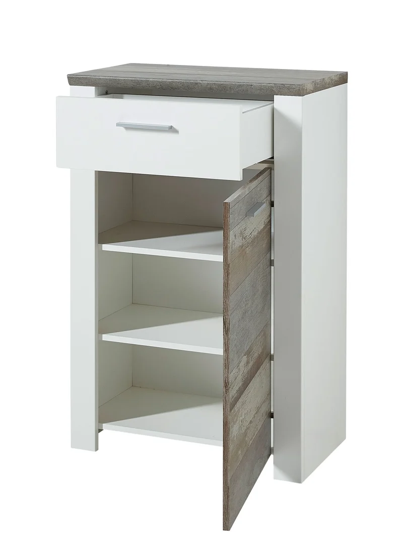 Schuhschrank MATEO 68 cm - Weiß mit Driftwood Nachbildung