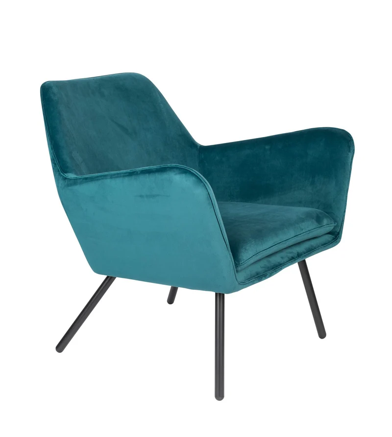 Retro Sessel BON Velvet Blue - Samtstoff Petrol