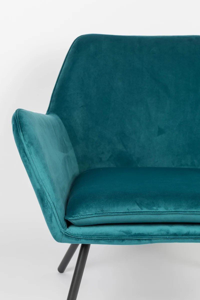 Retro Sessel BON Velvet Blue - Samtstoff Petrol
