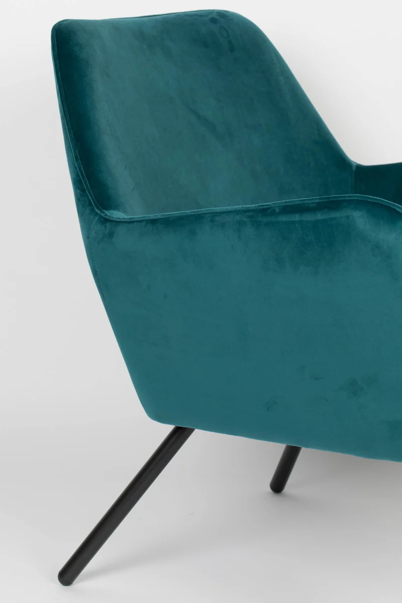 Retro Sessel BON Velvet Blue - Samtstoff Petrol